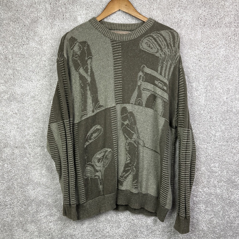 Vintage Shenandoah Sweater Mens Large Green Cable Knit Golf Pullover Made USA